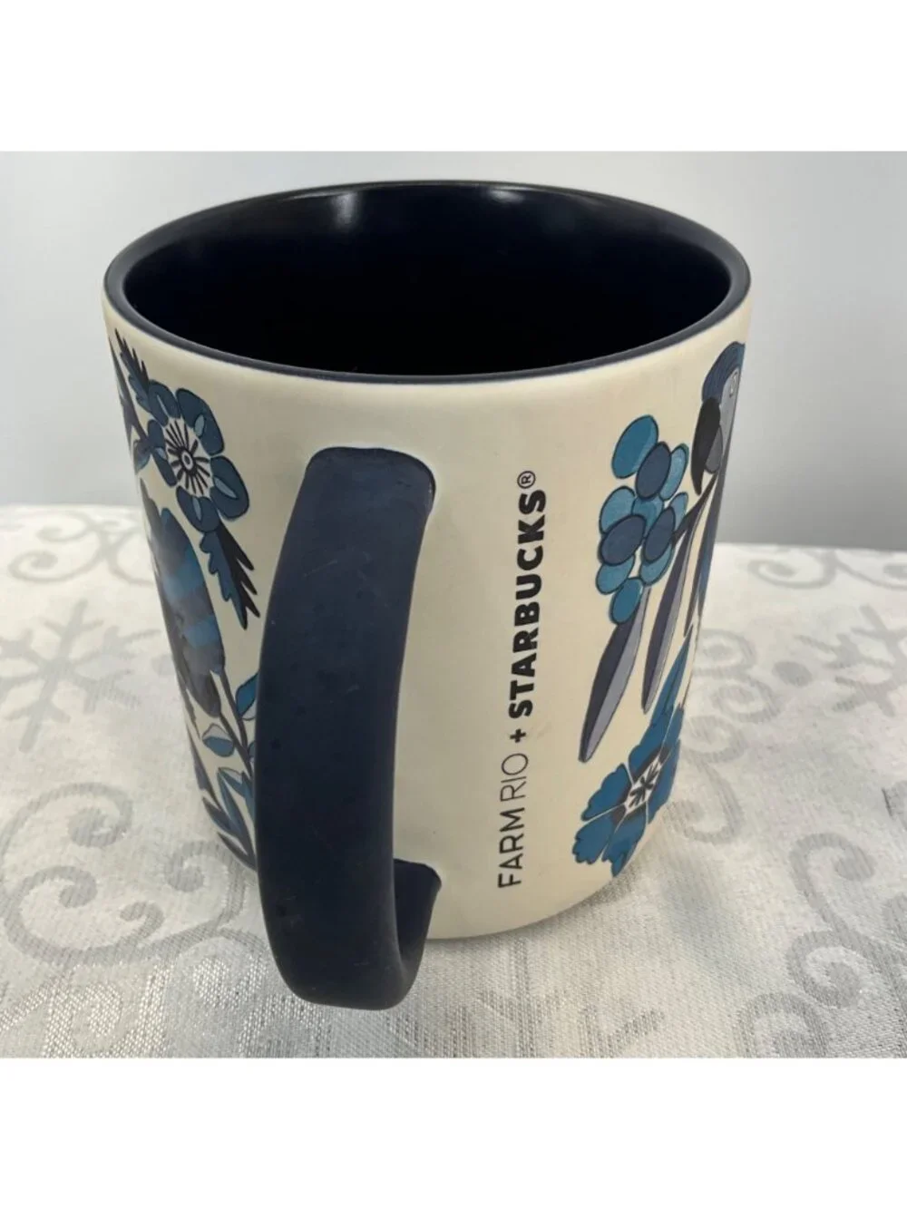 Farm Rio + Starbucks Ceramic Mug 14 Oz 2025 Blue Floral Toucan Design